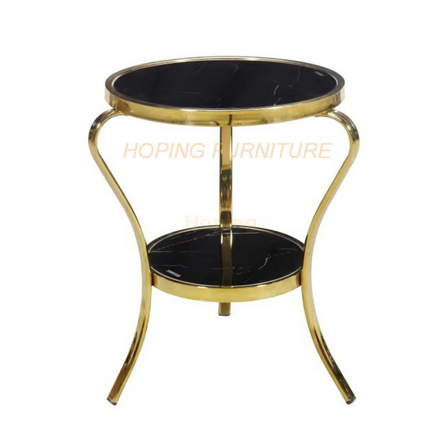 Luxury Fashionable Design Black Glass Top Coffee Table Round Stainless Steel Side Table End Table