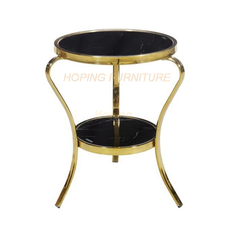 Luxury Fashionable Design Black Glass Top Coffee Table Round Stainless Steel Side Table End Table