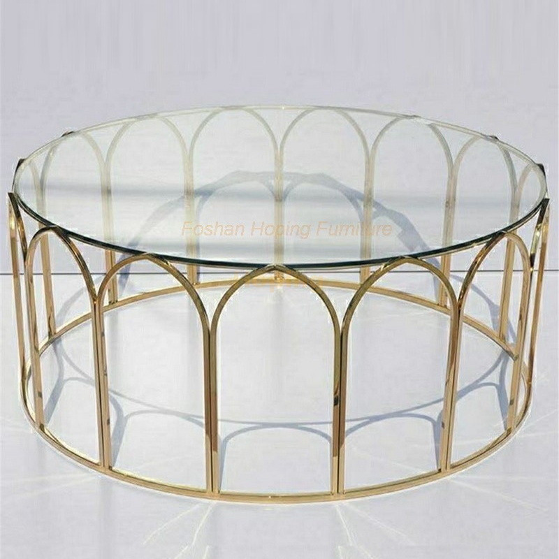 Modern Dining Table Elegant Design Glass Top Stainless Steel Base Round Wedding Cake Table