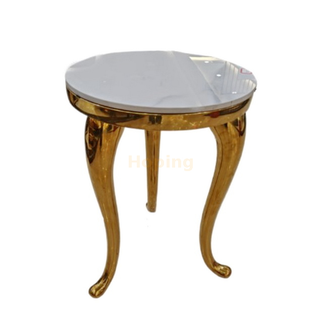 Snake Leg Small Round Slate Side Table End Table with Gold Stainless Steel Frame