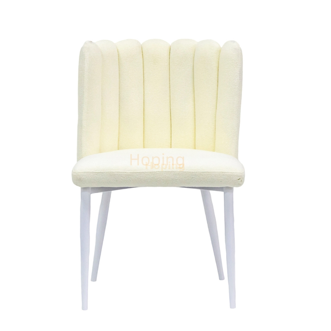 White Creamy Fabric Dining Chair with Metal Legs for Wedding Event Banquet