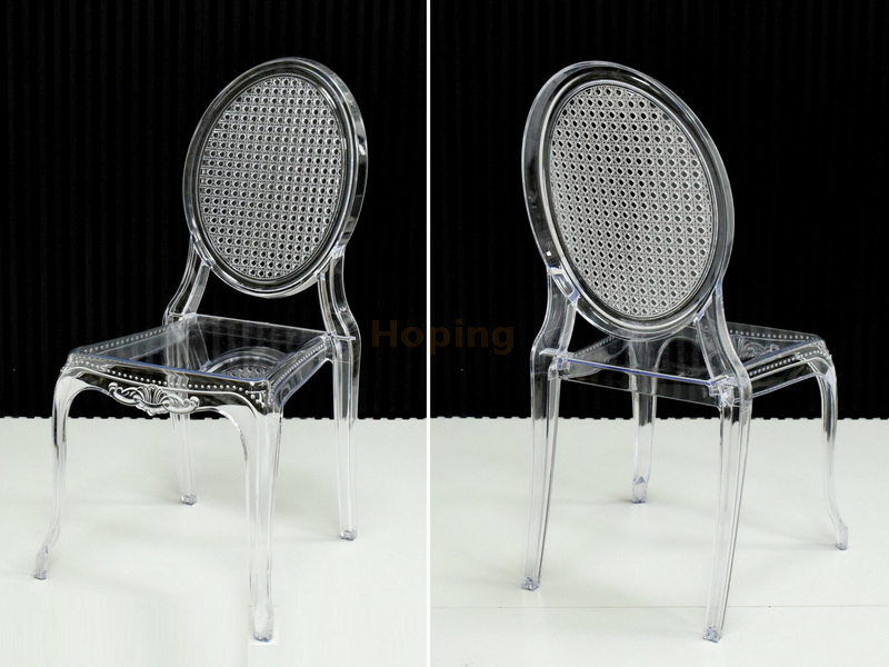 Round Grid Design Back Transparent PC Resin Dining Chair for Party Banquet Wedding 