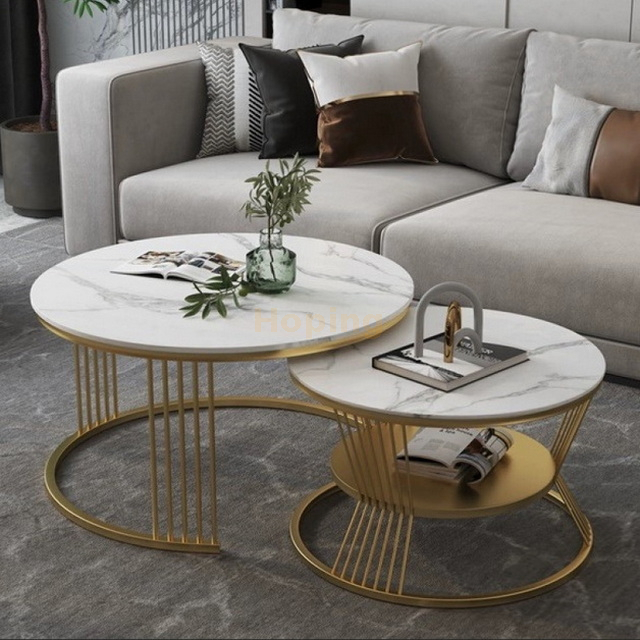 Modern Simple Design Marble Center Table Coffee Table Side Table with Golden Stainless Steel Base