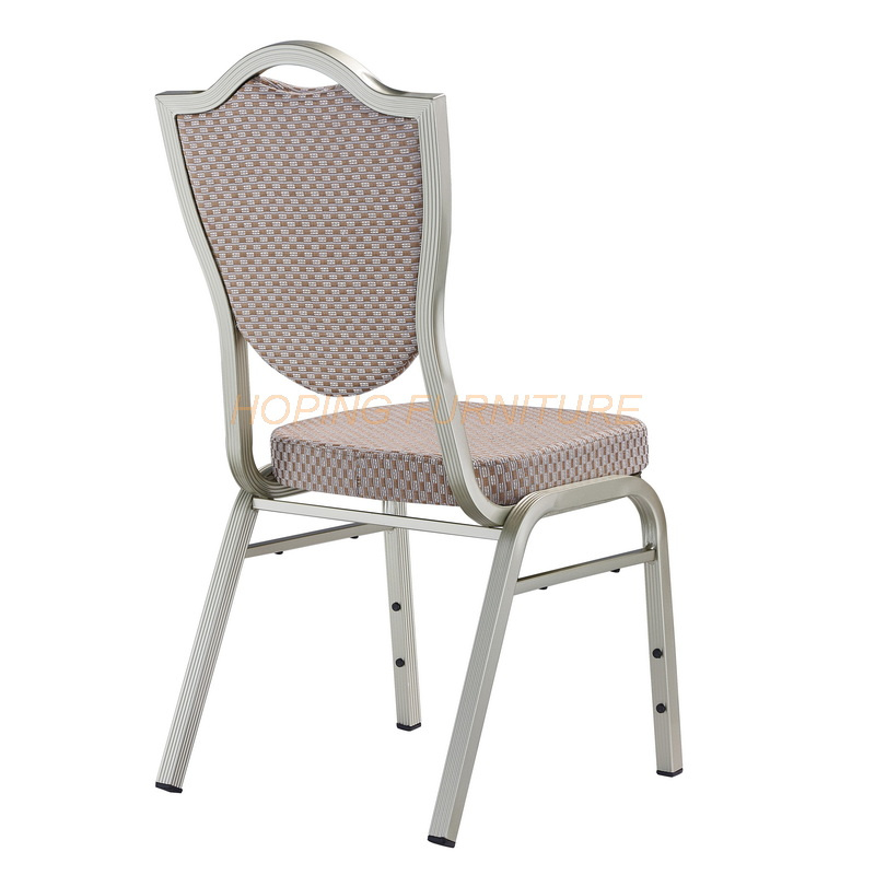 Wedding Hall Use Gray Gold Textile Fabric Antique Banquet Chair Shield Pattern Dining Chairs