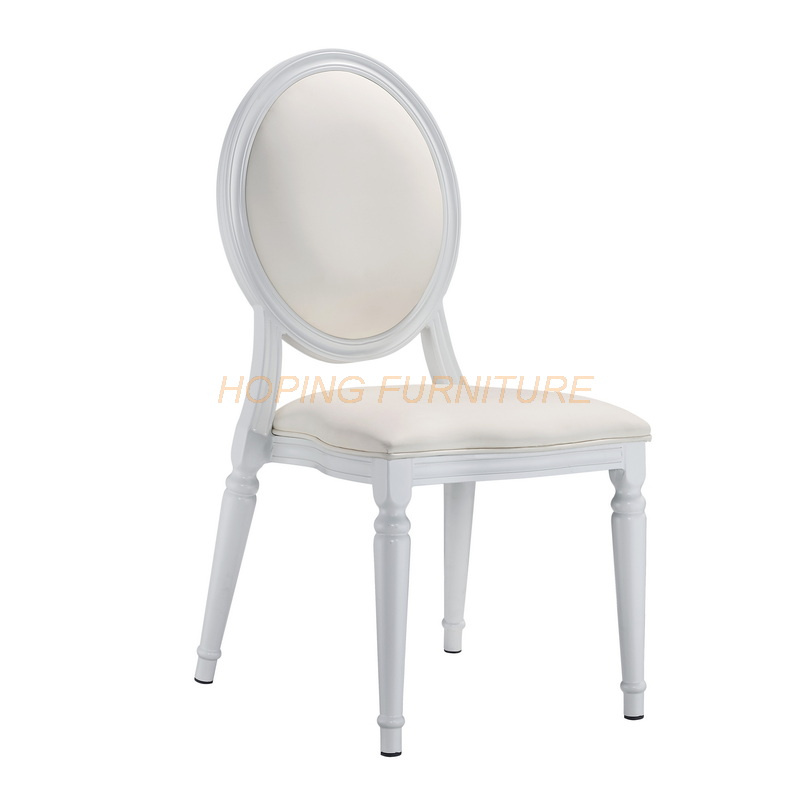 Modern Buckle Decor Round White Aluminum Chair Wedding Event Dining Metal Chairs