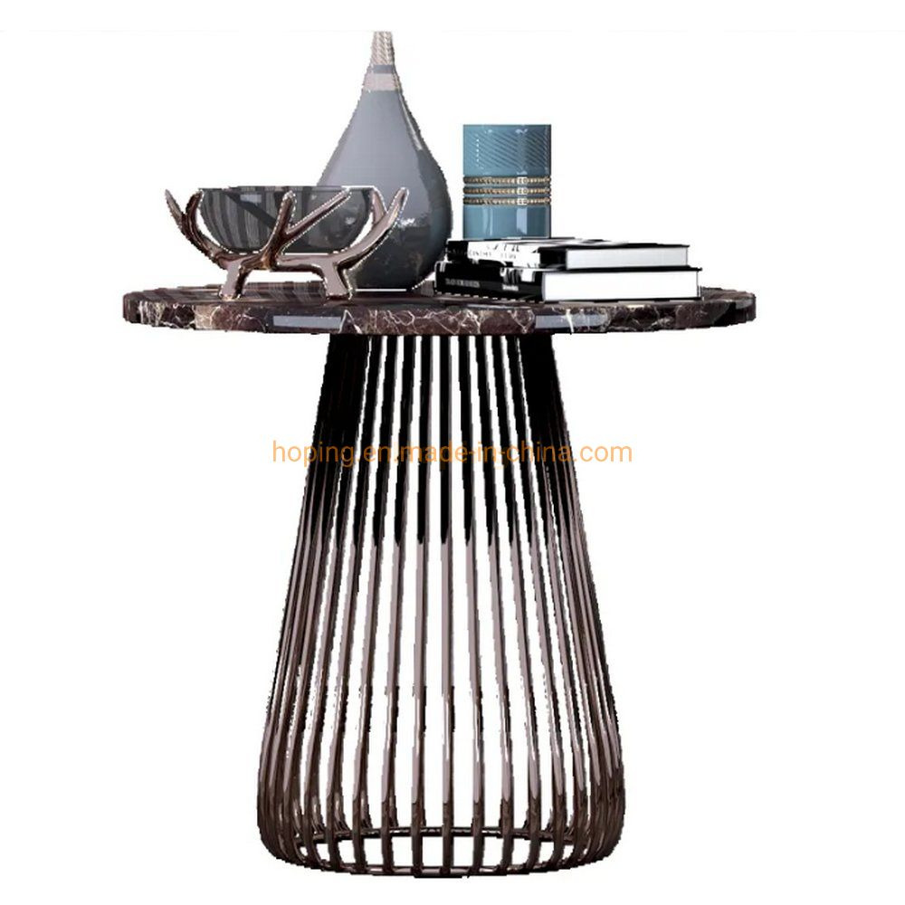 Simple Fashion Nodic Style Hotel Office Living Room Side Table Stone Coffee Table Tea Table Corner Table with Marble Top and Metal Frame