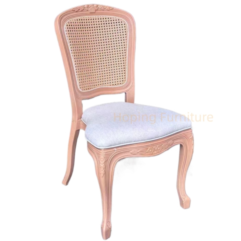 Foshan Furniture Modern French Style Brown Fabric Upholstered Chairs with Rattan Square Back Living Room Restaurant Chairs