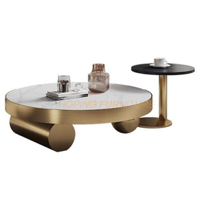 New Design Household Gold Stainless Steel Base White Marble Top Round Coffee Table
