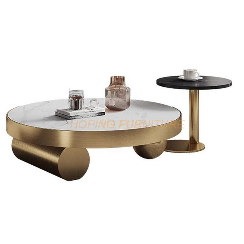 New Design Household Gold Stainless Steel Base White Marble Top Round Coffee Table