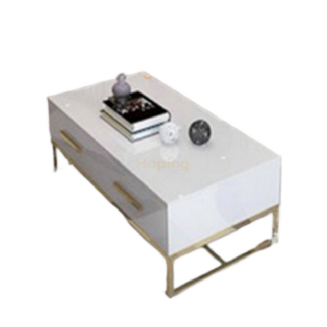 Modern Mirrored Metal Coffee Table Rectangle Living Room Set Center Table with 2 Drawers