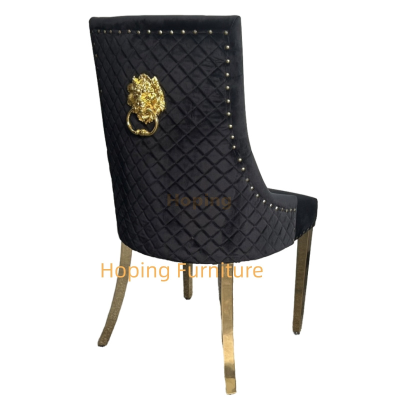 Hot Sale High Quality Orange Buckle with Golden Lion Decorate Upholstered Armchair with High Back Banquet Dining Hotle Chair