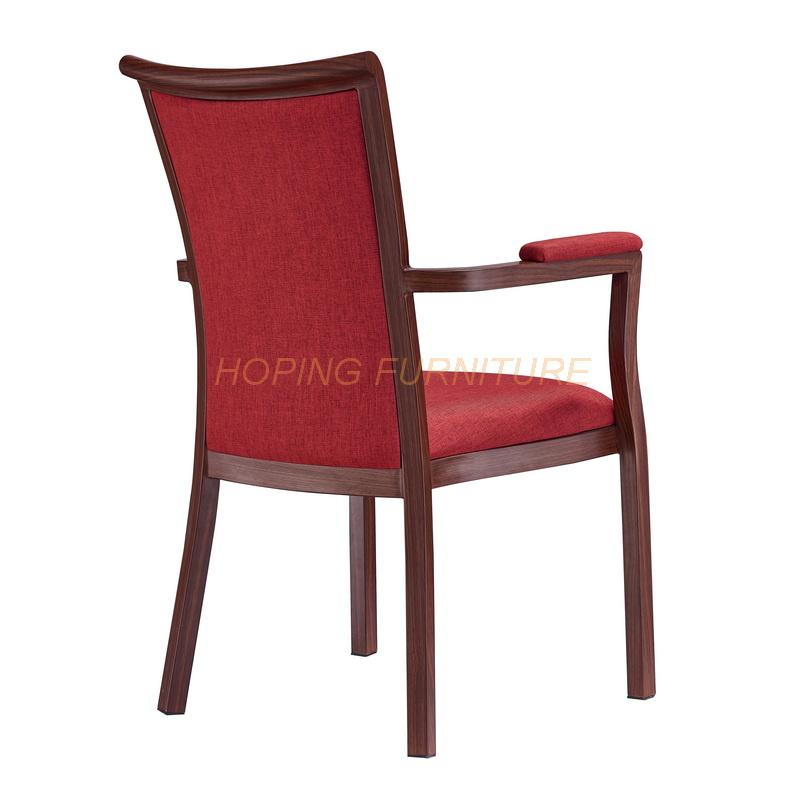 Elbowchair Hotel Chair Metal Imitated Wooden Armrest Chair Modern Banquet Dining Chair