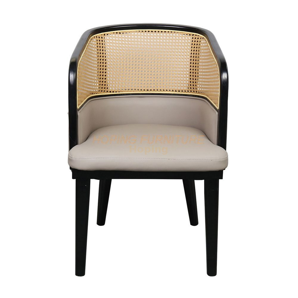 Black Wooden Cafe Dining Chair Nordic Restaurant Japani Modern Luxury Upholstered Rattan Back Chair