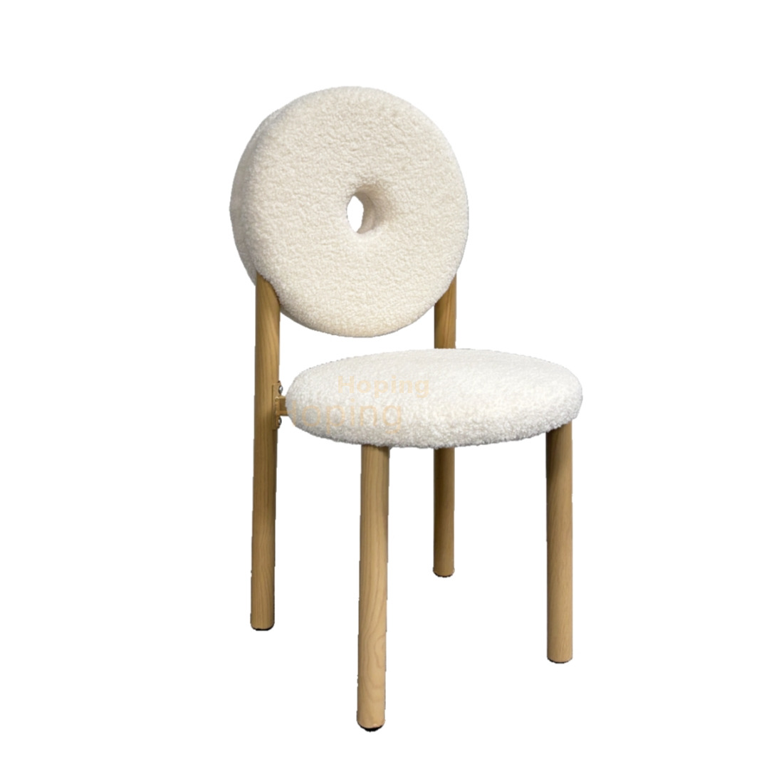 Nordic Cream White Fabric Home Dining Chair Bedroom Makeup Donut Chair