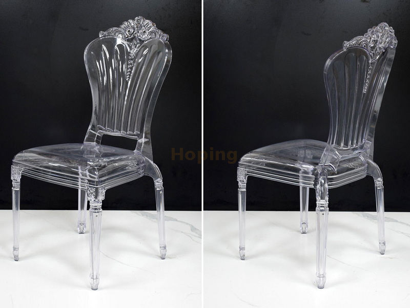 Rose Flower Design Back Clear PC Resin Dining Chair for Party Banquet Wedding 