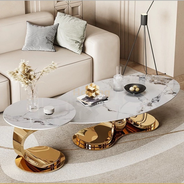 Shining Golden Marble Top Center Table Coffee Table Side Table for Home Hotel