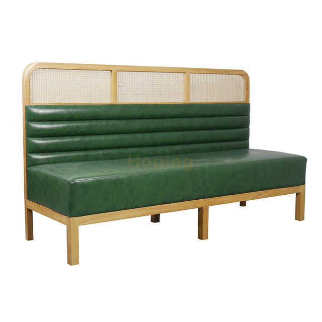 High Quality Restaurant Furniture L shape Wood Sofa Chair with Rattan Back 