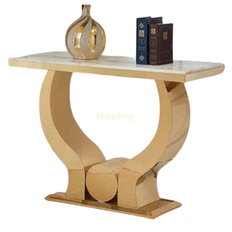 Luxury Hotel Lobby Furniture Metal High Marble Table Home Stainless Steel Console Dining Table