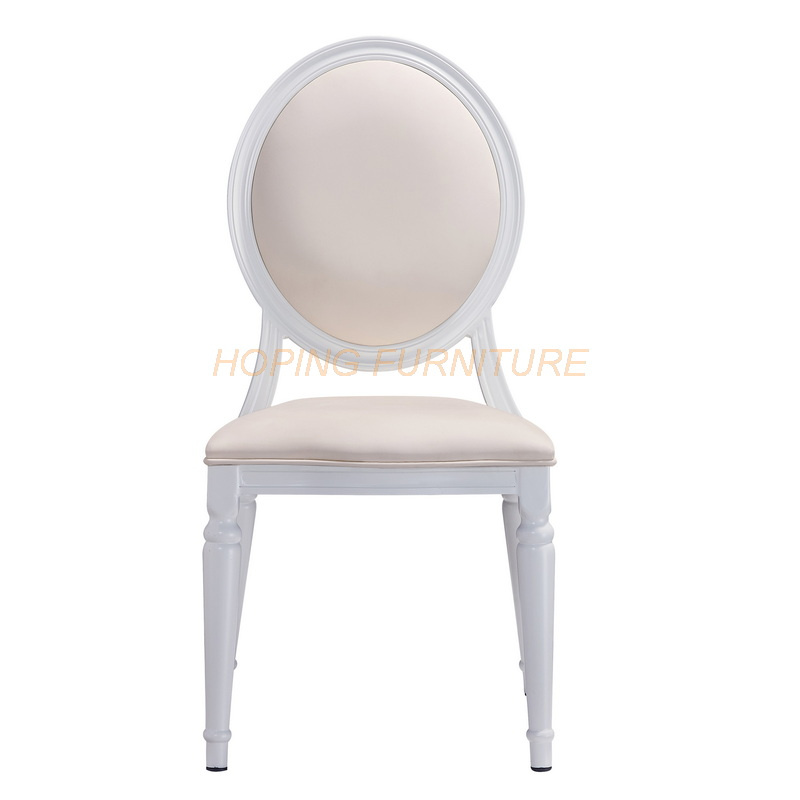 Modern Buckle Decor Round White Aluminum Chair Wedding Event Dining Metal Chairs