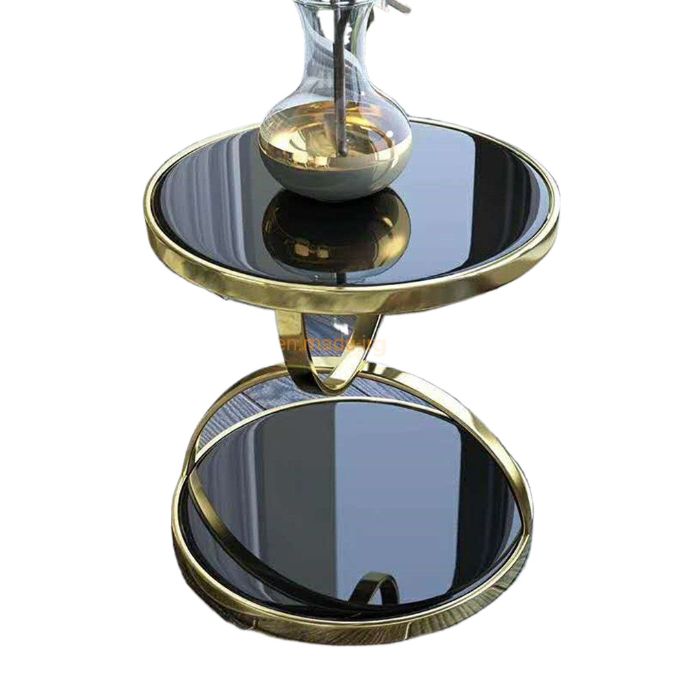 Small Round White Glass Top Living Room Bedroom Side Table with Golden Stainless Steel Frame