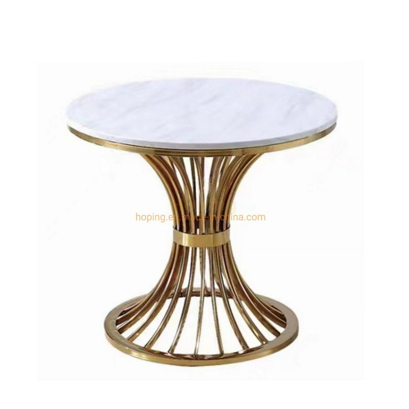 Cheap Modern Golden Metal Frame Stainless Steel Wire Coffee Table Side Table Round Marble Top Tea Table