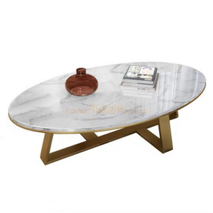 Marble Glass Oval Round Top Coffee Side Table Metal Stainless Steel Frame Crate Coffee Table