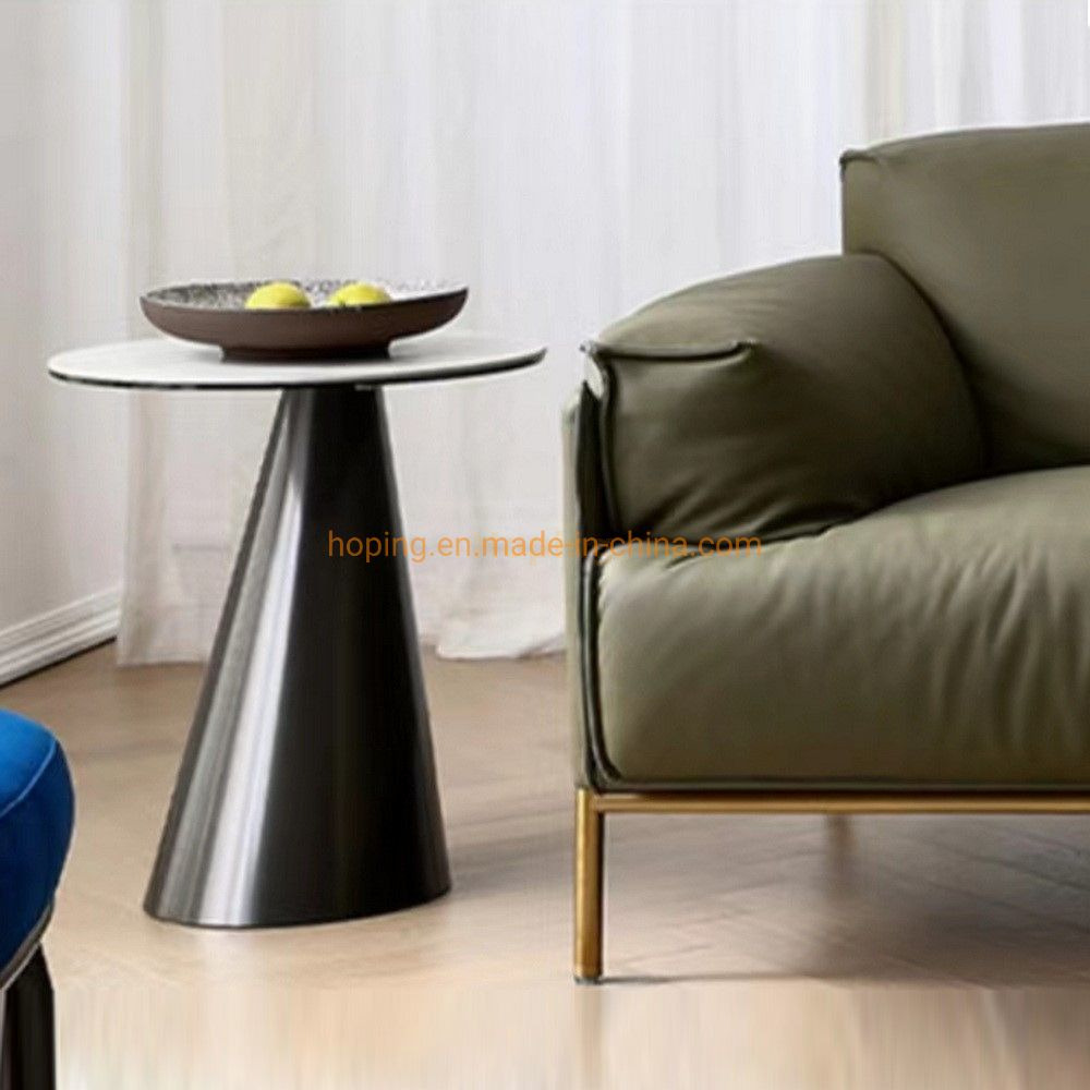 Italian Style Furniture Simple Marble Top Side Table Corner Table Coffee Table Tea Table with One Strong Black Stainless Steel Leg