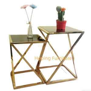 Glass Top Dissolved Form Golden Stainless Steel Coffee Side Flower Table