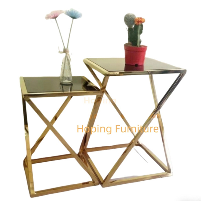 Glass Top Dissolved Form Golden Stainless Steel Coffee Side Flower Table