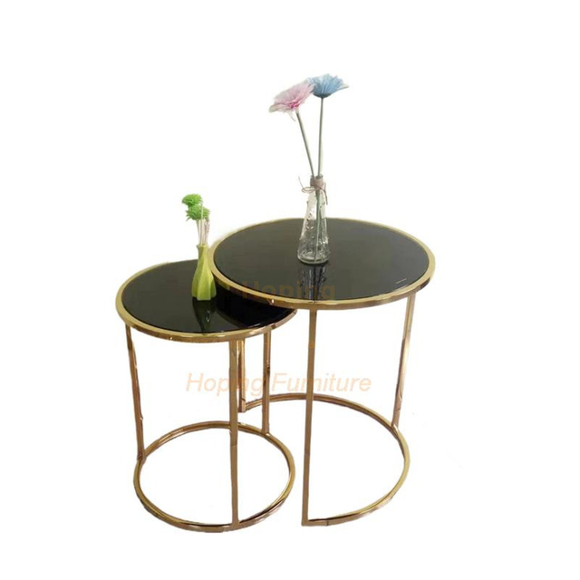 Round Promotion Flower Display Table Black Marble Top Side Table Set Hotel Chevron Coffee Table