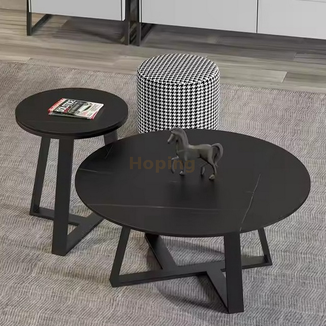 Concise Degisn Circular Slate Marble Top Metal Frame Living Room Hotel Room Coffee Table Center Table Side Table