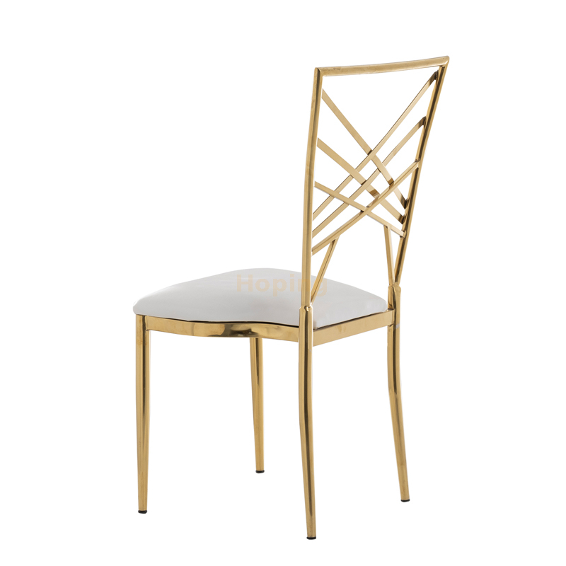 Elegant Gold Metal Cross Back Stackable Dining Chair with PU Seat for Weddings and Events