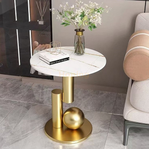 50cm Round Sofa Side Table Living Room Center Table Nightstand with Gold Stainless Steel Base