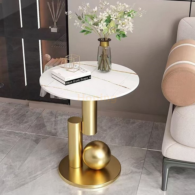 50cm Round Sofa Side Table Living Room Center Table Nightstand with Gold Stainless Steel Base