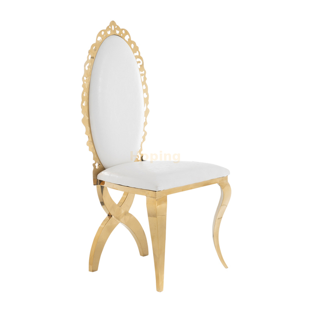 Wholesale Luxury Event Hall Oval High Back Gold Stainless Steel Wedding Chair Dining Chair