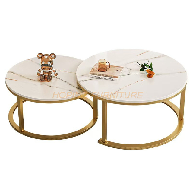 Modern Simple Style Sapce-Saving Round 1+1 Concrete Coffee Table for Living Room Hotel Room