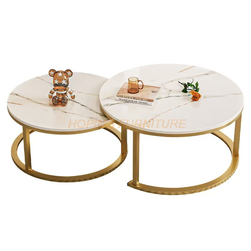 Modern Simple Style Sapce-Saving Round 1+1 Concrete Coffee Table for Living Room Hotel Room