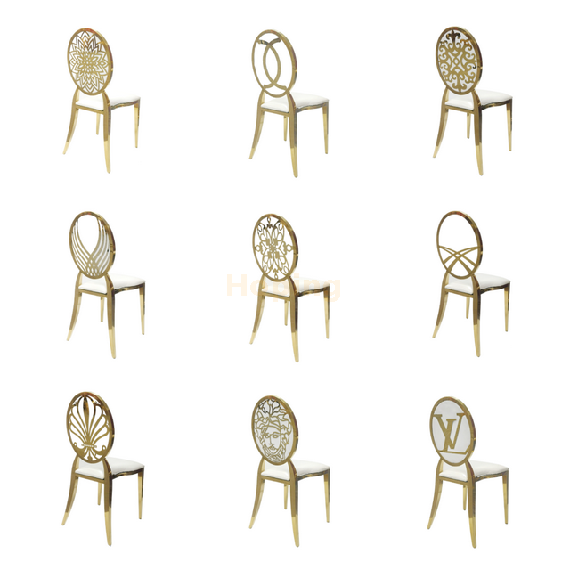 White PU Dining Chair with Stainless Steel Frame and Back Pattern Prints for Restaurant Hotel Wedding Event