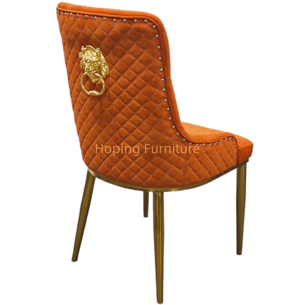 Hot Sale High Quality Orange Buckle with Golden Lion Decorate Upholstered Armchair with High Back Banquet Dining Hotle Chair