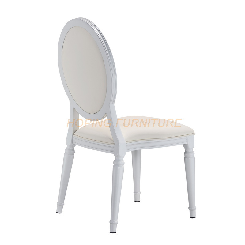 Modern Buckle Decor Round White Aluminum Chair Wedding Event Dining Metal Chairs