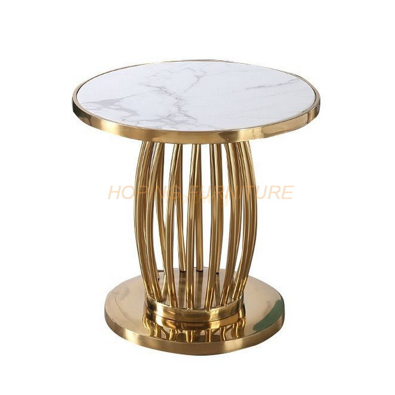 Home Furniture Mable Round Gold Stainless Steel Home Living Room Side Table End Table Center Table Corner Table