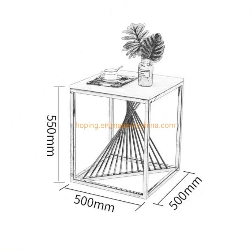 Modern Furniture Home Center Coffee Table White Marble Top Stainless Steel Golden Color Coffee Side Table