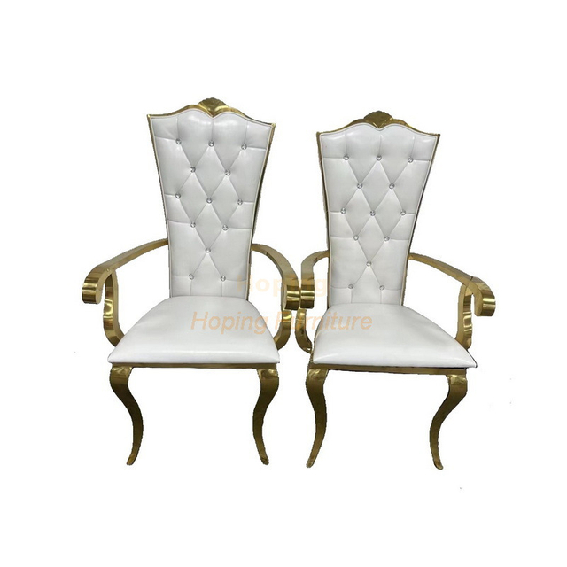 Luxury Home Wedding Furniture White PU Leather Royal Stainless Steel Rose Gold King Throne Chair