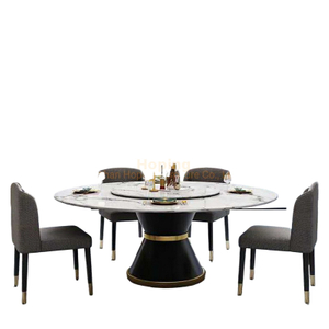 Hotel Indoor Furniture Modern Style Restaurant Table Luxury Round Marble Coffee Table Dining Table with Brass Metal Base