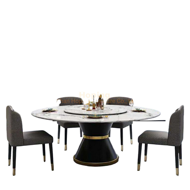 Hotel Indoor Furniture Modern Style Restaurant Table Luxury Round Marble Coffee Table Dining Table with Brass Metal Base