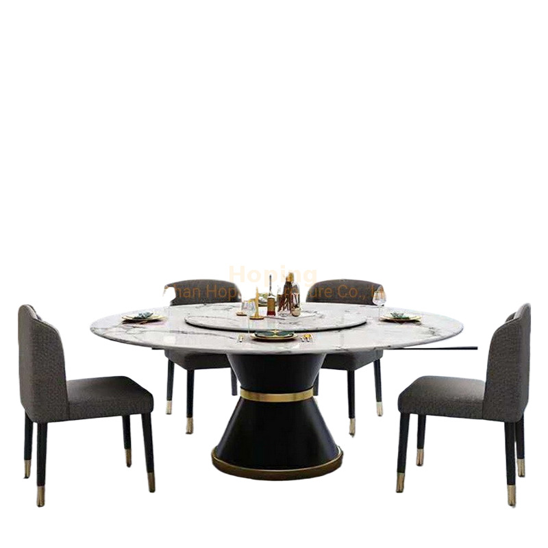 Hotel Indoor Furniture Modern Style Restaurant Table Luxury Round Marble Coffee Table Dining Table with Brass Metal Base