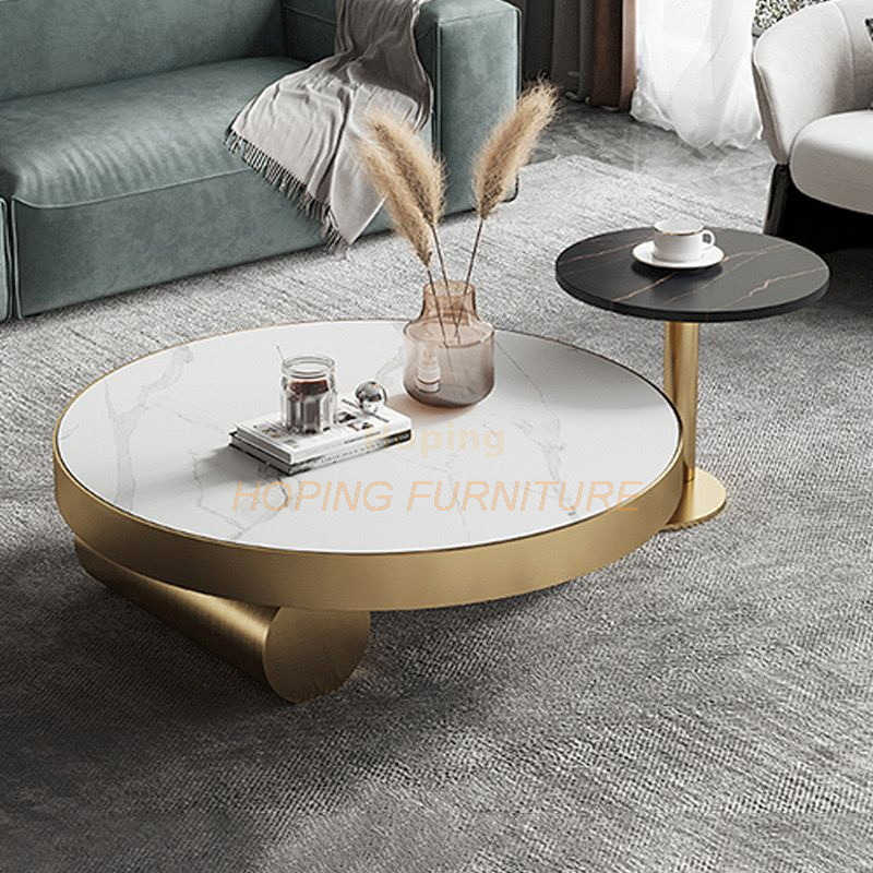 New Design Household Gold Stainless Steel Base White Marble Top Round Coffee Table