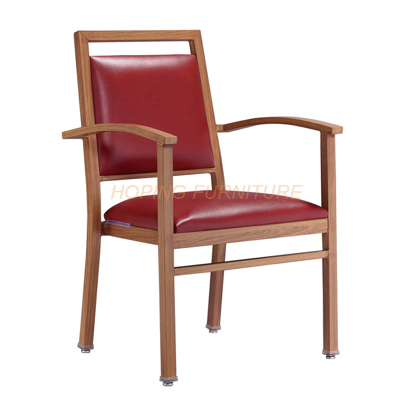 Luxury Garden Chairs Red Leather Home Furniture Solid Aluminum Armrest Dining Chair