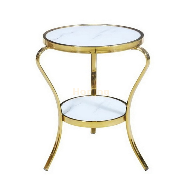 Gold Leg Two-layer Side Table Living Room Minimalist Style Tempered Glass Top Corner Table