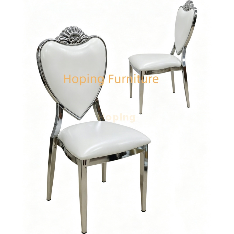 Rental Fancy Sliver Heart Chairs Modern Dining White Chairs Royal Dining Room Furniture Throne Moveable Cushion Wedding Chair
